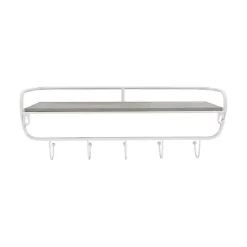 Discount Kirklands Home Distressed White Metal Wall Shelf with Hooks