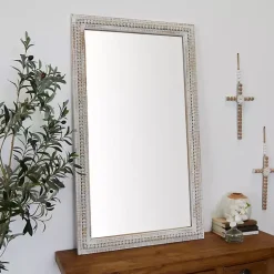 Online Kirklands Home Distressed White Wood Carved Frame Wall Mirror