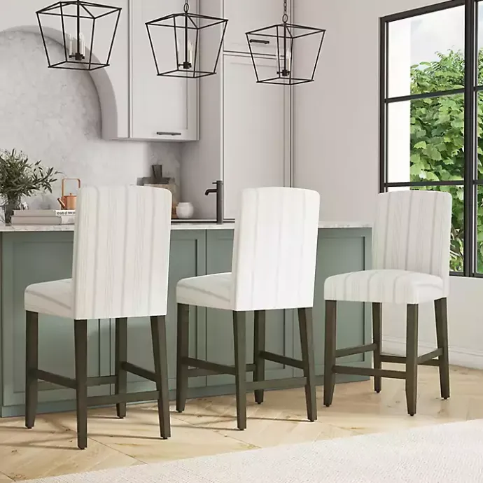 Outlet Kirklands Home Dove Gray Striped Upholstered Bar Stool