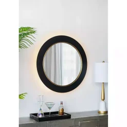 Online Kirklands Home Drew II Black and Gold Round LED Mirror