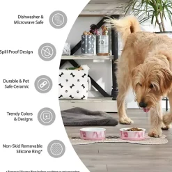Hot Kirklands Home Eat & Drink Large Striped Pet Bowls, Set of 2 Multi