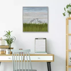 New Kirklands Home Egret Meeting Framed Canvas Art Print Multi