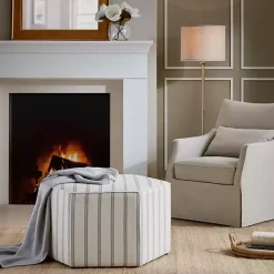 Kirklands Home Ellen Navy Stripe Martha Stewart Cocktail Ottoman Ivory