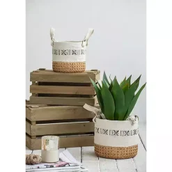 New Kirklands Home Embossed Cement Baskets with Straps, Set of 2