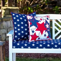 Kirklands Home Embroidered Red and Blue Stars Outdoor Pillow