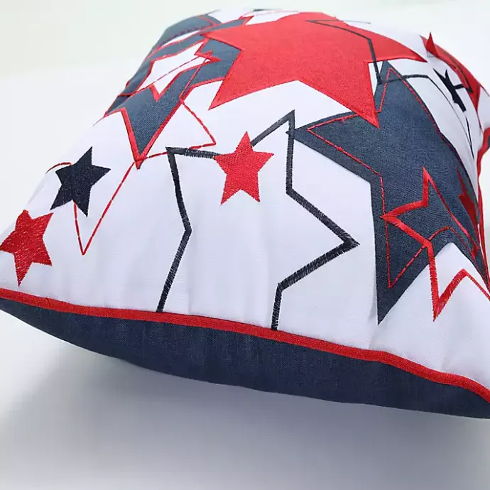 Kirklands Home Embroidered Red and Blue Stars Outdoor Pillow