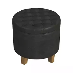 New Kirklands Home Espresso Faux Leather Tufted Storage Ottoman Brown