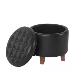 New Kirklands Home Espresso Faux Leather Tufted Storage Ottoman Brown