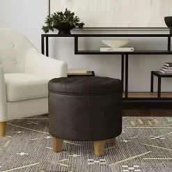 New Kirklands Home Espresso Faux Leather Tufted Storage Ottoman Brown