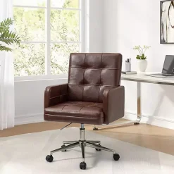 Sale Kirklands Home Espresso Tufted Faux Leather Swivel Office Chair Brown