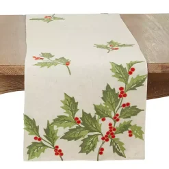 New Kirklands Home Evergreen Holly Leaves Cotton Runner