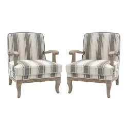 Hot Kirklands Home Farmhouse Gray & Brown Striped Armchairs, Set of 2