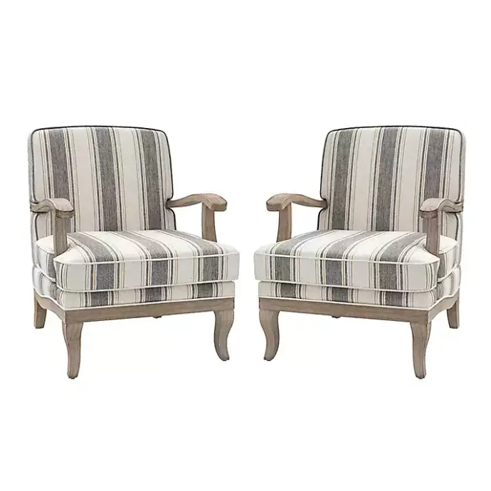 Hot Kirklands Home Farmhouse Gray & Brown Striped Armchairs, Set of 2