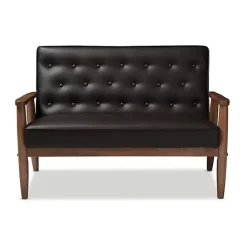 Outlet Kirklands Home Faux Leather and Rubberwood Loveseat, 49 in. Brown