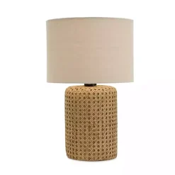 Hot Kirklands Home Faux Woven Wood and Linen Table Lamp Tan