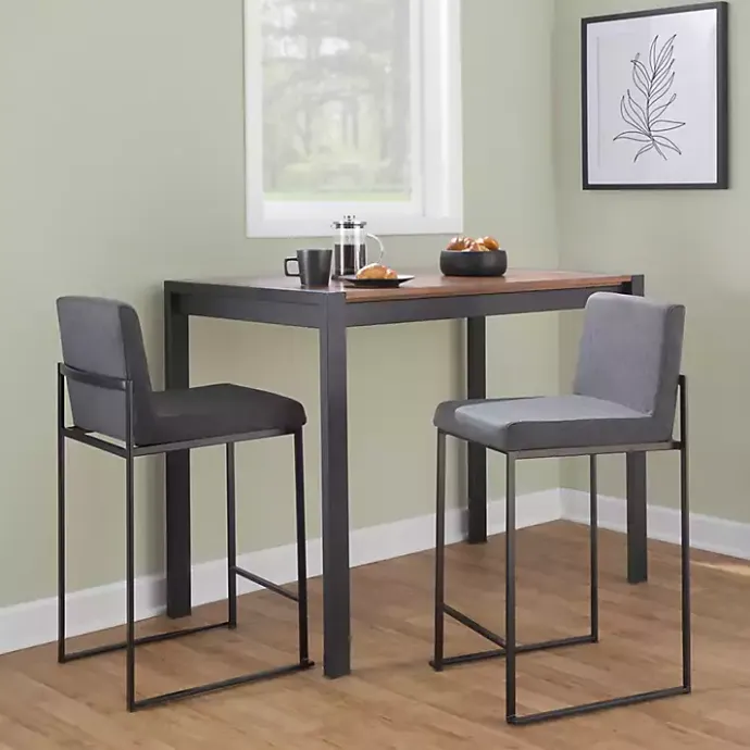 New Kirklands Home Fiji Charcoal Upholstered Counter Stools, Set of 3 Gray