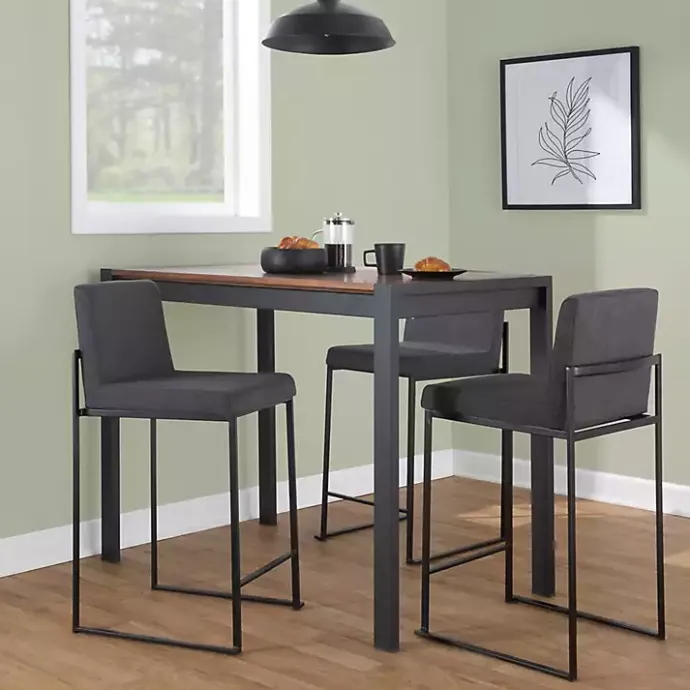 New Kirklands Home Fiji Charcoal Upholstered Counter Stools, Set of 3 Gray