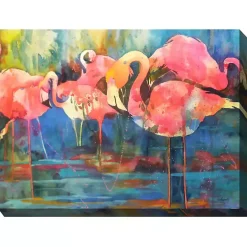 New Kirklands Home Flirty Flamingos Outdoor Canvas Art Print Multi