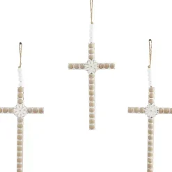 Kirklands Home Floral Beaded Wood Cross Wall Plaques, Set of 3