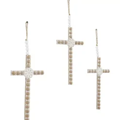 Kirklands Home Floral Beaded Wood Cross Wall Plaques, Set of 3