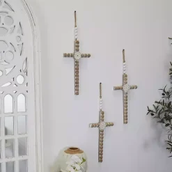Kirklands Home Floral Beaded Wood Cross Wall Plaques, Set of 3