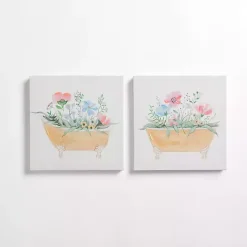 Kirklands Home Floral Tan Bathtub Canvas Art Prints, Set of 2