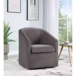 Clearance Kirklands Home Fog Velvet Swivel Barrel Accent Chair Gray