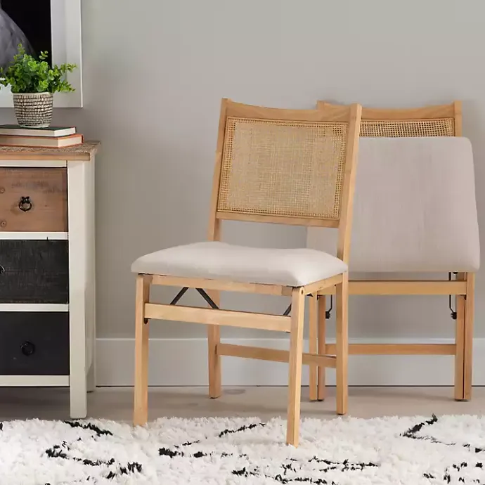Online Kirklands Home Folding Rat Cane Back Cushioned Chair Tan