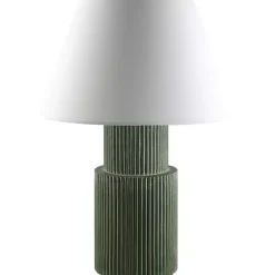 New Kirklands Home Forest Green Ribbed Table Lamp White