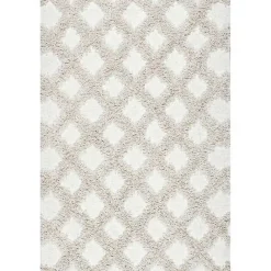 Kirklands Home Francis Diamond Shaggy Area Rug, 4x6 White