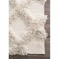 Kirklands Home Francis Diamond Shaggy Area Rug, 4x6 White