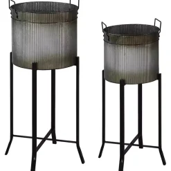 Online Kirklands Home Galvanized Planters with Stands, Set of 2 Black