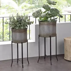 Online Kirklands Home Galvanized Planters with Stands, Set of 2 Black