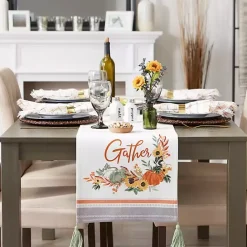 Sale Kirklands Home Gather with Pumpkin Harvest Table Runner White