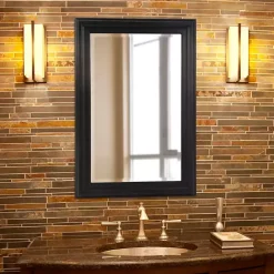 Hot Kirklands Home George Ridged Rectangular Wall Mirror Black