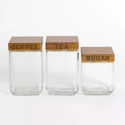 Clearance Kirklands Home Glass and Wood Lid Canisters, Set of 3