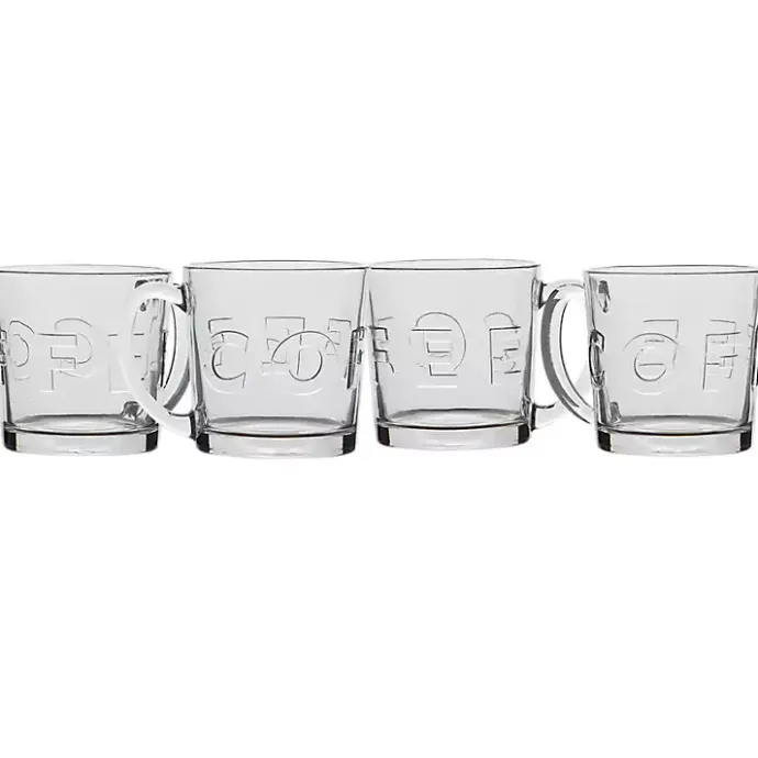 Clearance Kirklands Home Glass Embossed Coffee Mugs, Set of 4 Clear