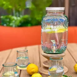 Discount Kirklands Home Glass Embossed Mason Jar Beverage Dispenser Blue