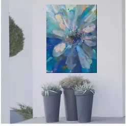 Online Kirklands Home Glittery Flower Outdoor Canvas Art Print Blue
