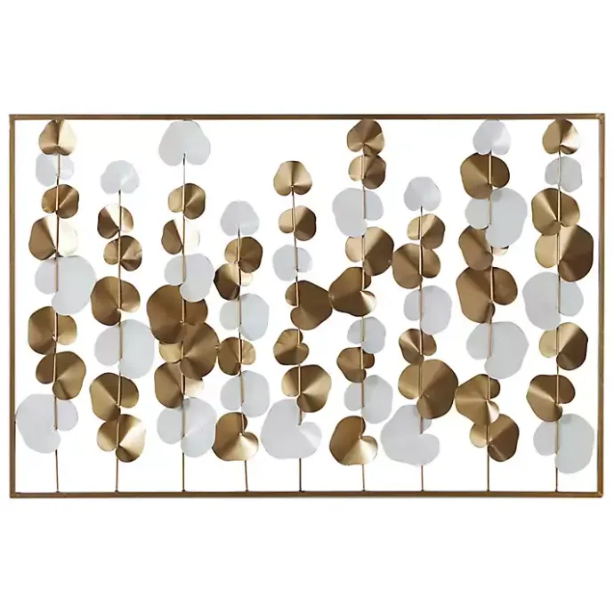 Hot Kirklands Home Glossy Gold Leaves Framed Wall Plaque