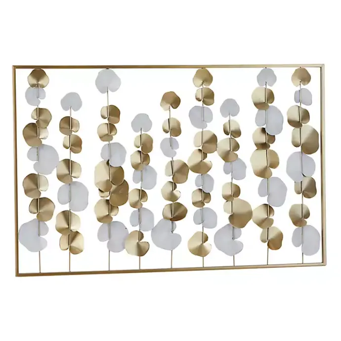 Hot Kirklands Home Glossy Gold Leaves Framed Wall Plaque