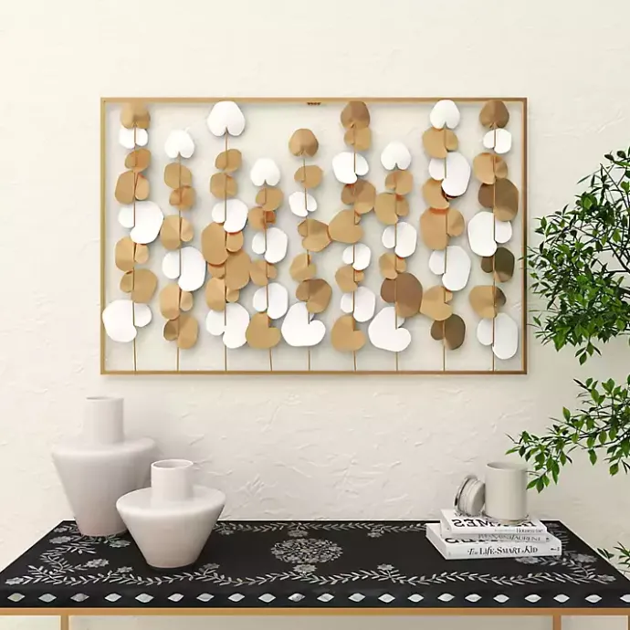 Hot Kirklands Home Glossy Gold Leaves Framed Wall Plaque