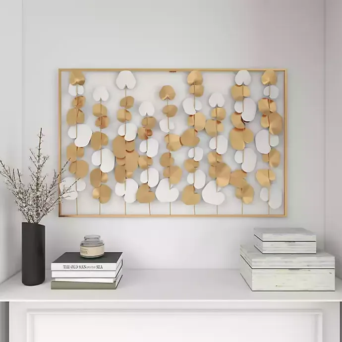 Hot Kirklands Home Glossy Gold Leaves Framed Wall Plaque