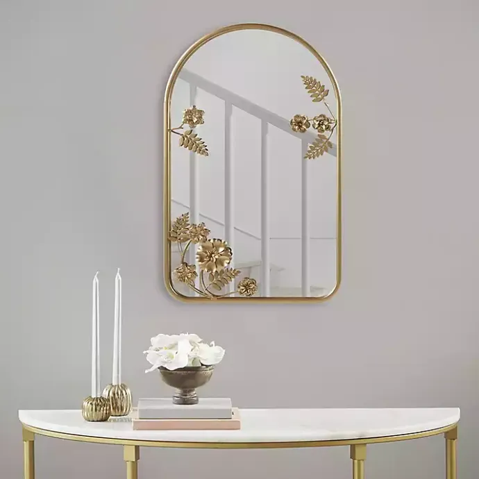 Kirklands Home Gold Adaline Floral Arched Wall Mirror