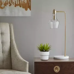 Kirklands Home Gold and Marble Table Lamp with Glass Bell Shade Clear