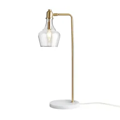 Kirklands Home Gold and Marble Table Lamp with Glass Bell Shade Clear
