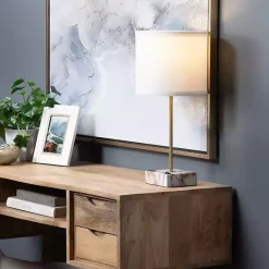 Online Kirklands Home Gold and Marble USB Charging Table Lamp White