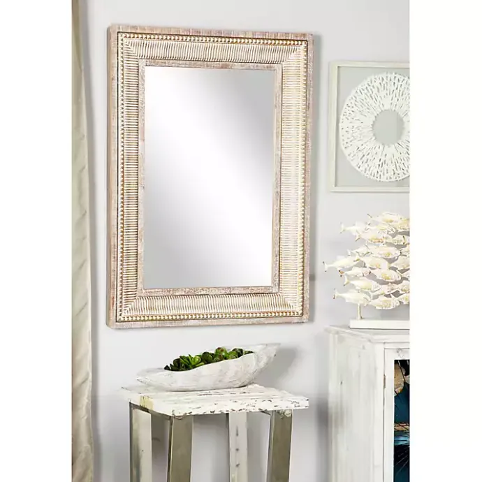Kirklands Home Gold and White Washed Carved Frame Mirror