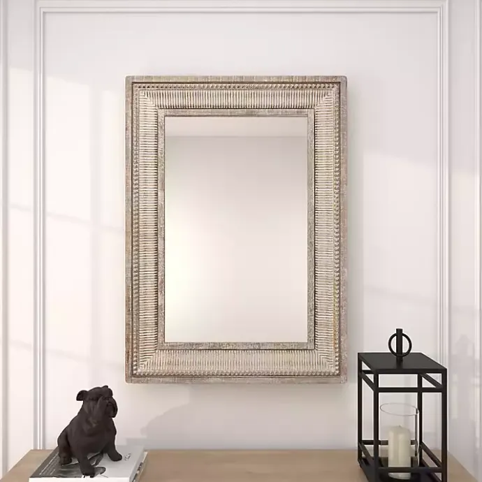 Kirklands Home Gold and White Washed Carved Frame Mirror