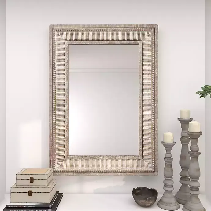 Kirklands Home Gold and White Washed Carved Frame Mirror